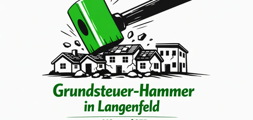 Ein Hammer, der auf Häuser schlägt.